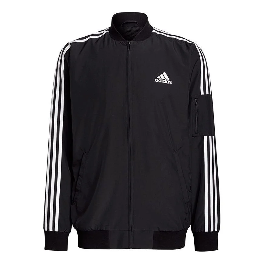 adidas M 3s Bomber Jkt Contrasting Colors Stripe Sports Logo Casual Jacket Black GV5254 - 1