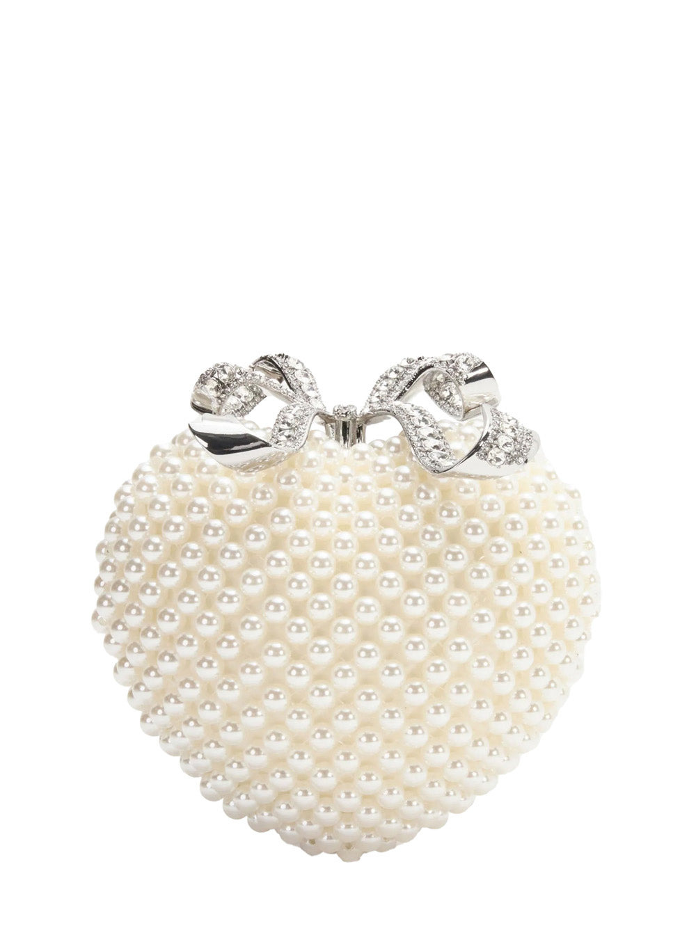 Self-Portrait Women White Heart Shaped Clutch With Pearl Embellishments And Bow Detail In Tech Fabri - 4