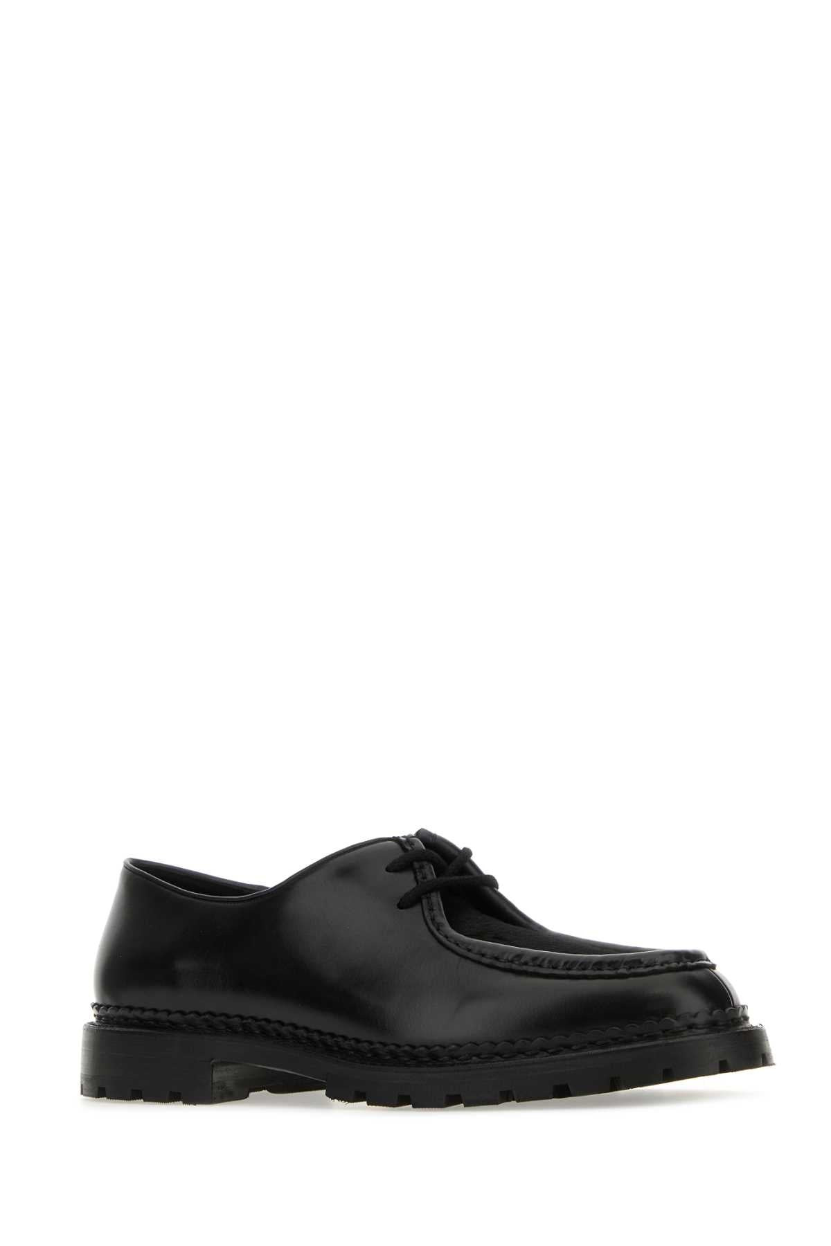 Saint Laurent Men Black Leather And Calf Hair Lace-Up Shoes - 2