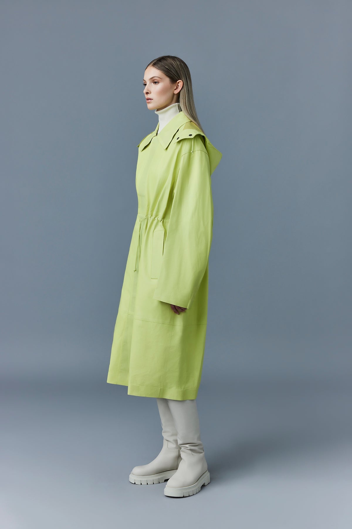 GLORY Calfskin trench coat with waist drawcord - 3