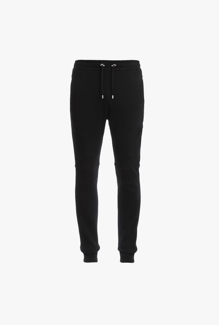 Black eco-designed cotton sweatpants with silver Balmain Paris logo print - 1