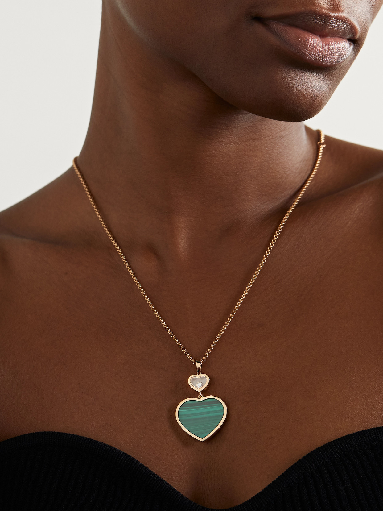 Happy Hearts 18-karat Rose Gold, Malachite And Diamond Necklace - 2