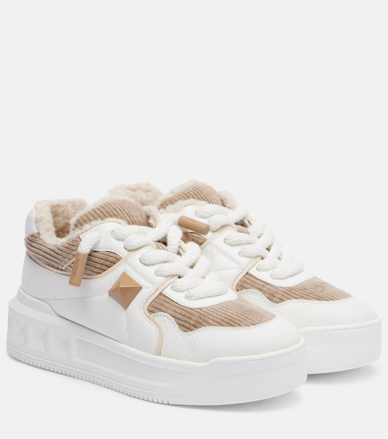 One Stud XL leather and corduroy sneakers 1