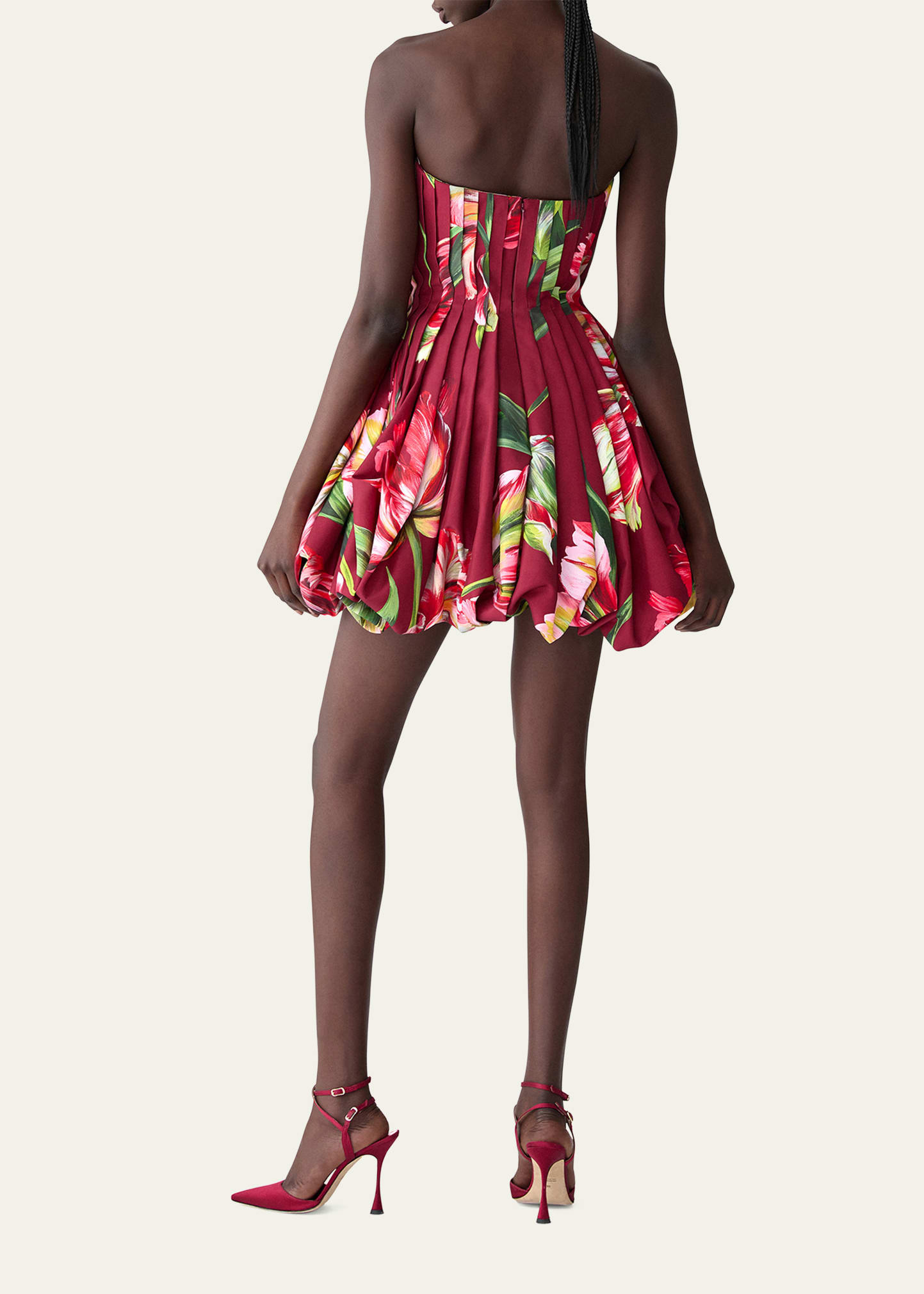 Floral Pleated Draped Mini Dress - 3