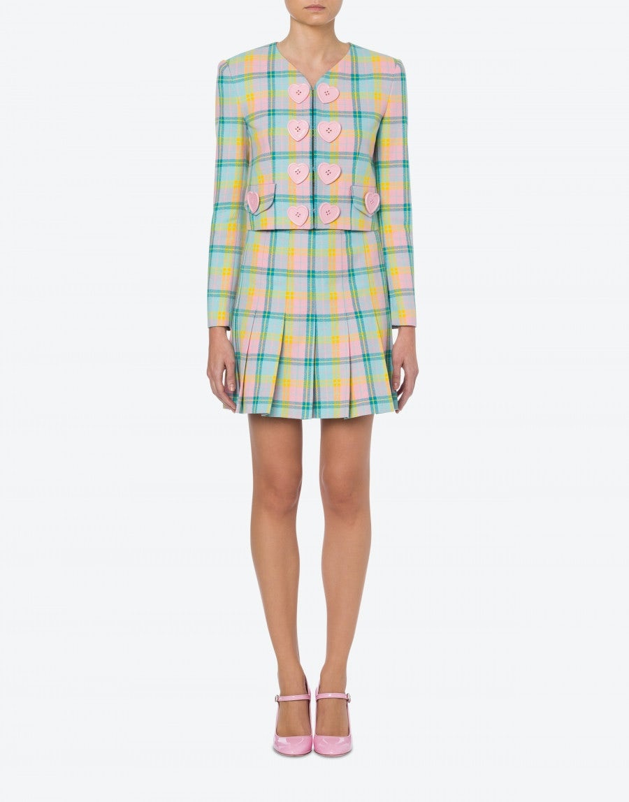 HEART BUTTONS CHECK COTTON JACKET - 2