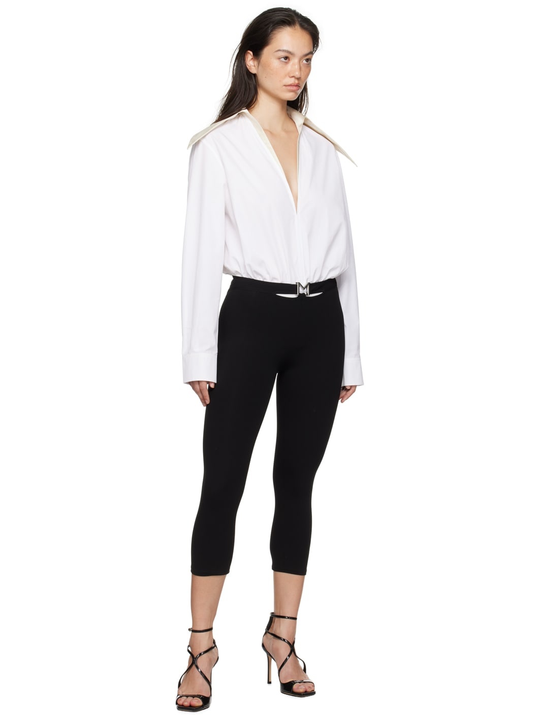 White Spiky Satin Collar Bodysuit - 5