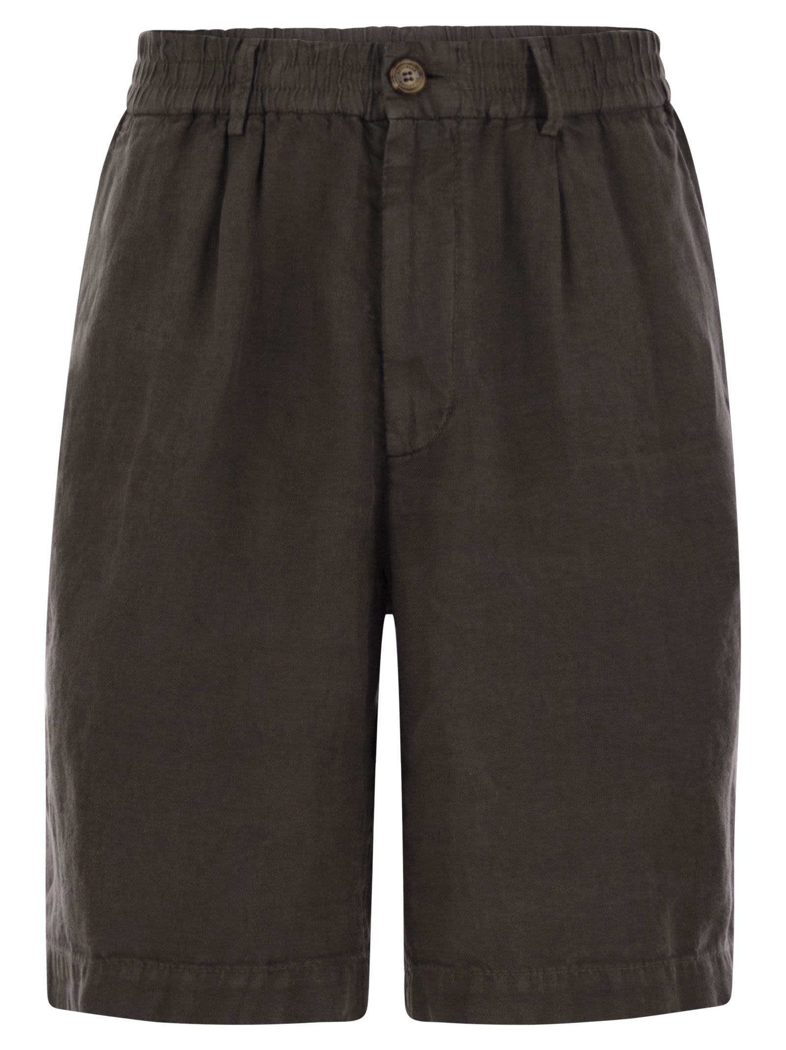 Brunello Cucinelli Men Bermuda Shorts In Light Délavé Linen Canvas - 1