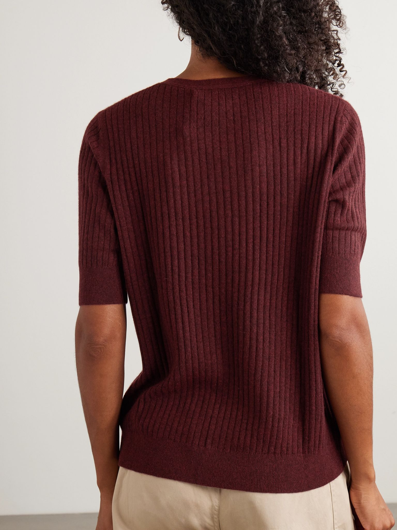 Katya ribbed organic cashmere cardigan Burgundy - 4