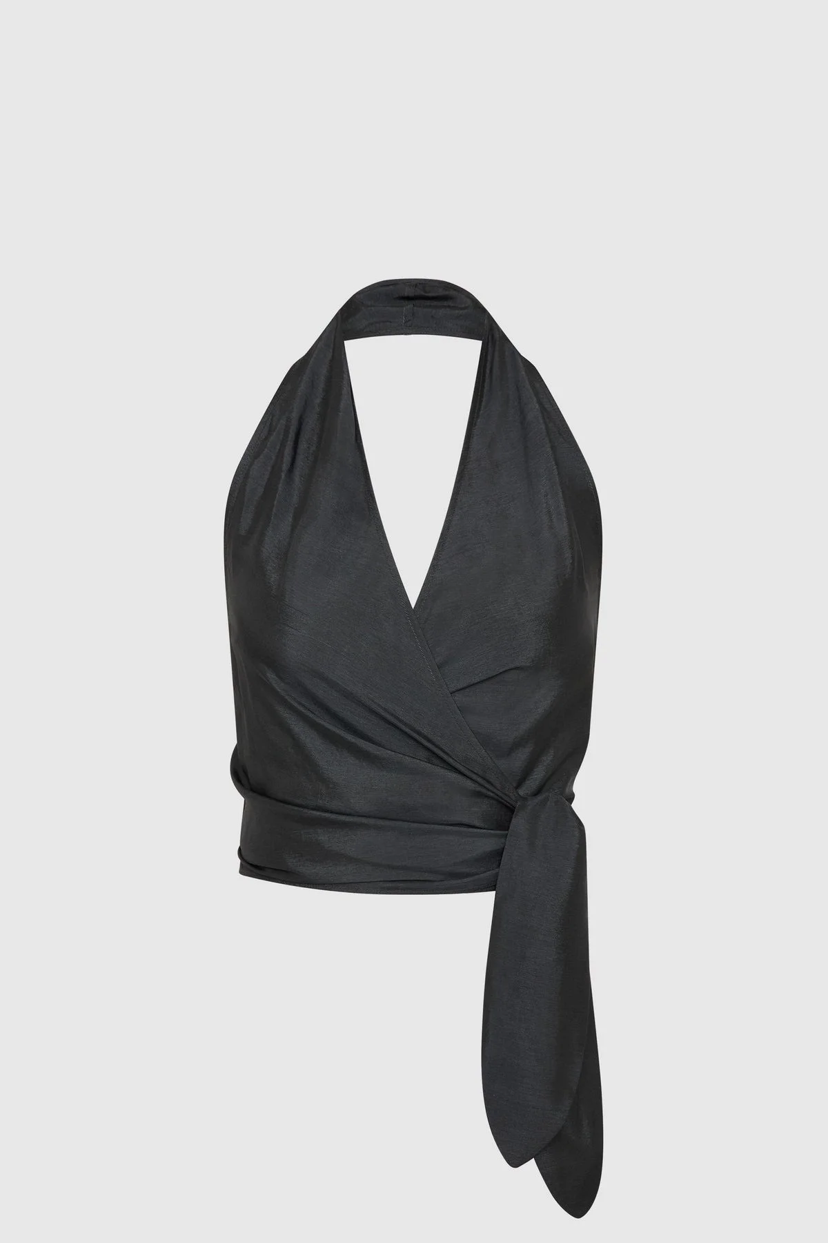 Silk Halter Wrap Top - Washed Black - 1