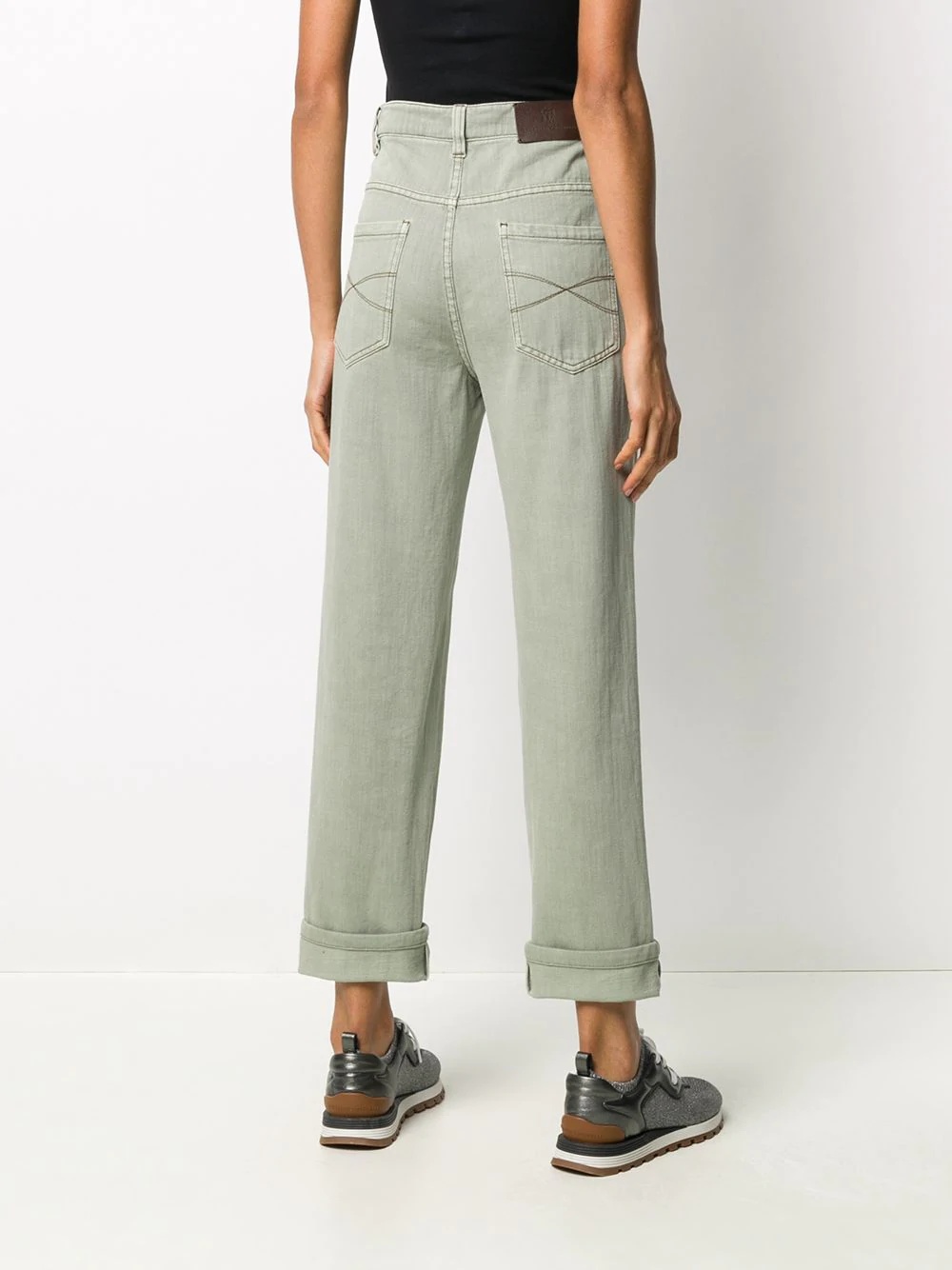 layered-waist straight leg jeans - 4