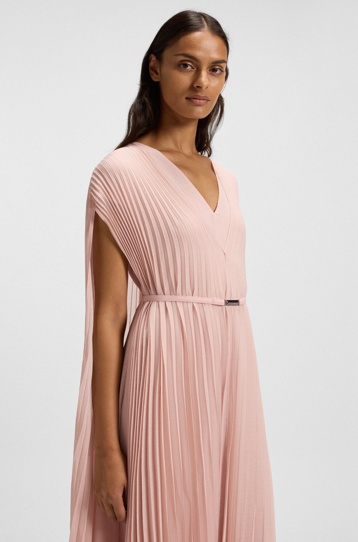 BELTED DRESS IN CRINKLE CHIFFON WITH OVERLAY - 6