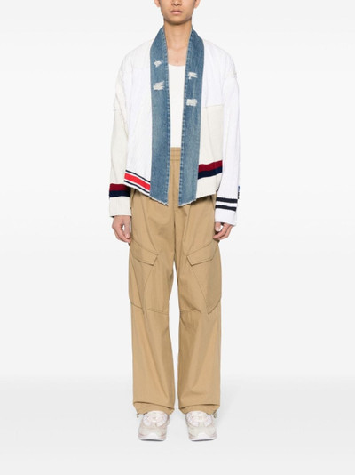 Greg Lauren panelled cable-knit cardigan outlook