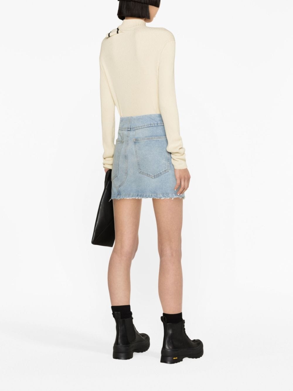 raw-edge denim mini skirt - 4