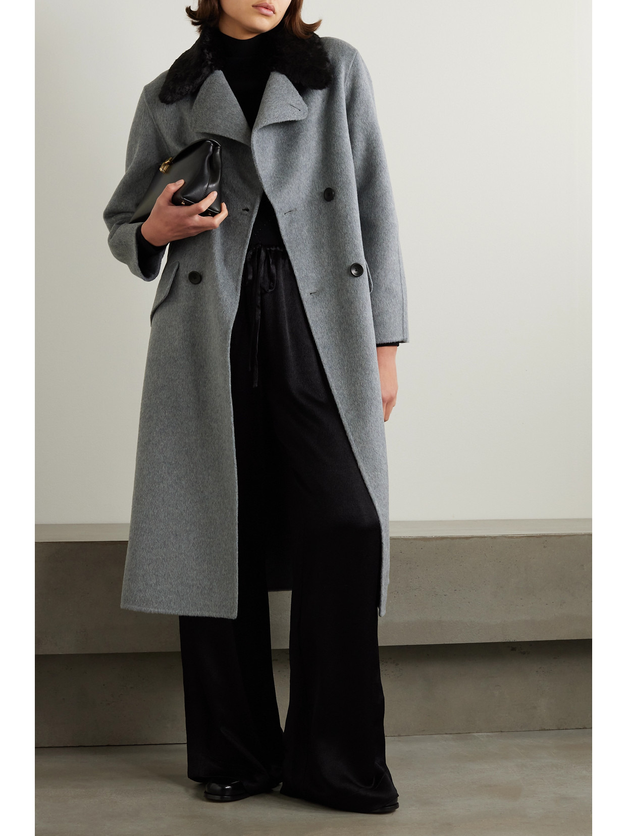 Emma Double-breasted Faux Fur-trimmed Wool-blend Coat - 2