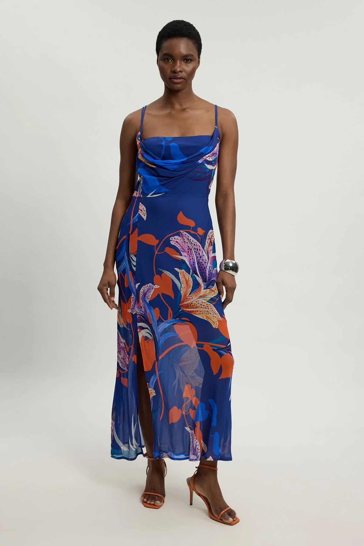 Viscose Georgette Floral Strappy Woven Maxi Dress - 1