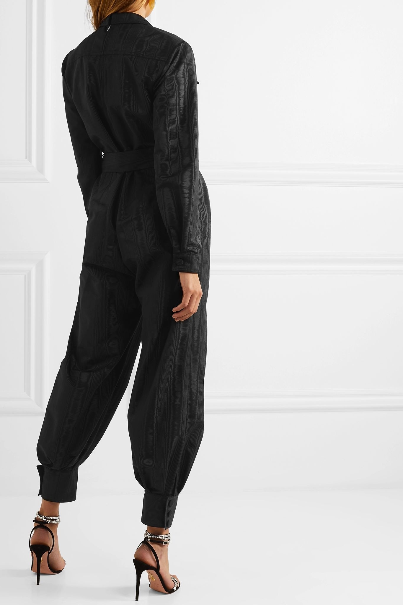 Belted moire jumpsuit  - 4