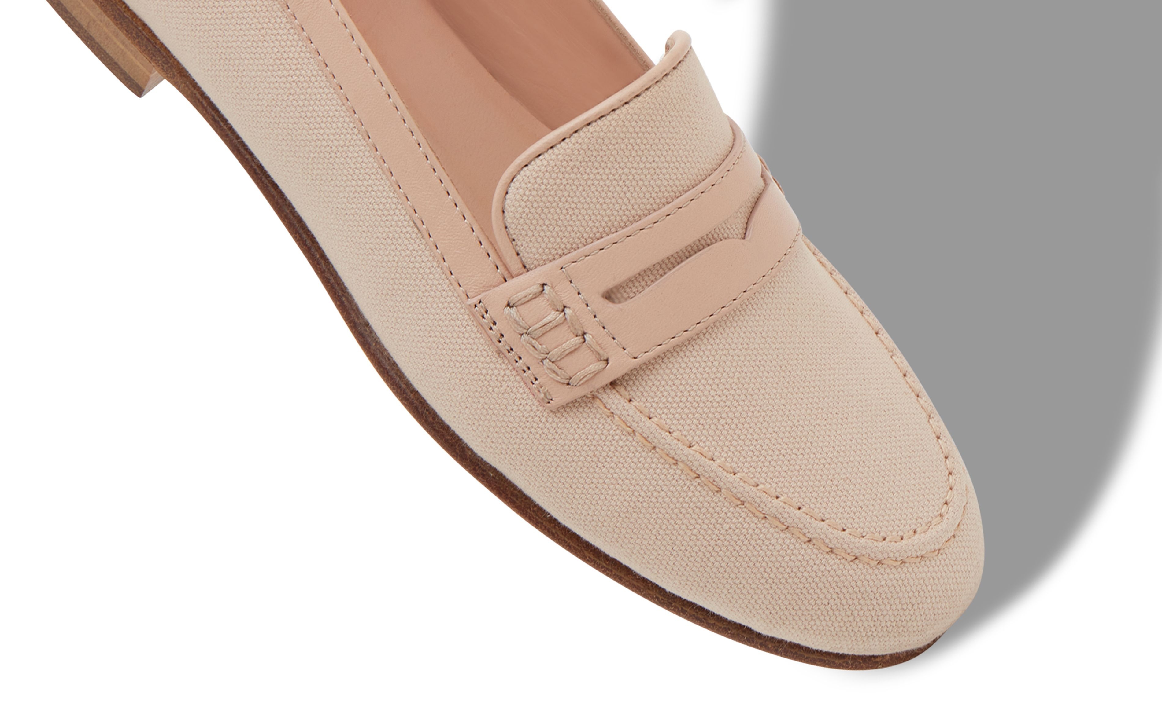 Beige Cotton Penny Loafers - 4