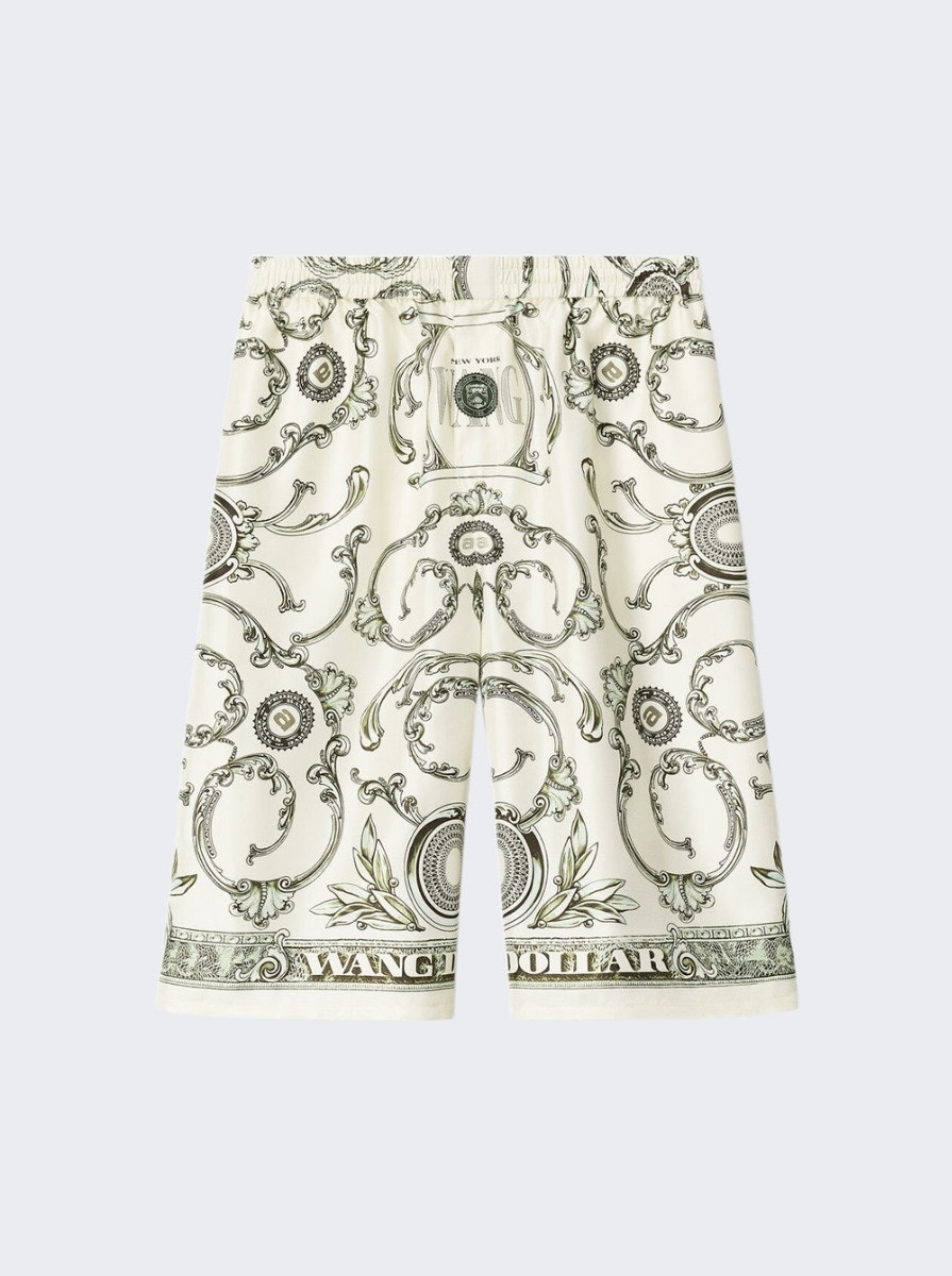 Silk Money Print Boxer Shorts Ivory And Green - 1