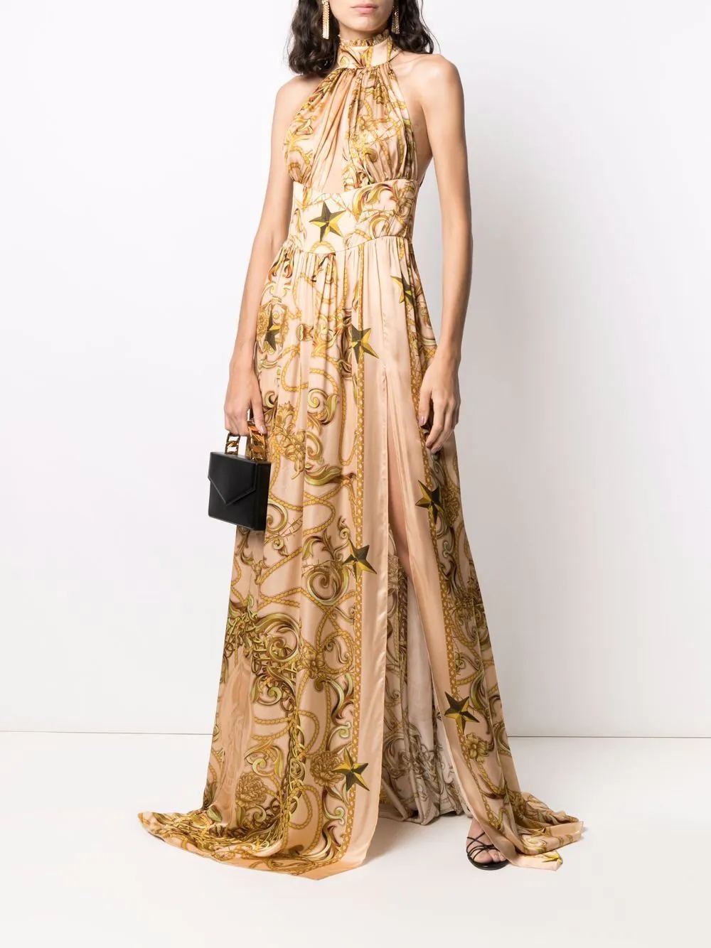 baroque-print halterneck dress - 2