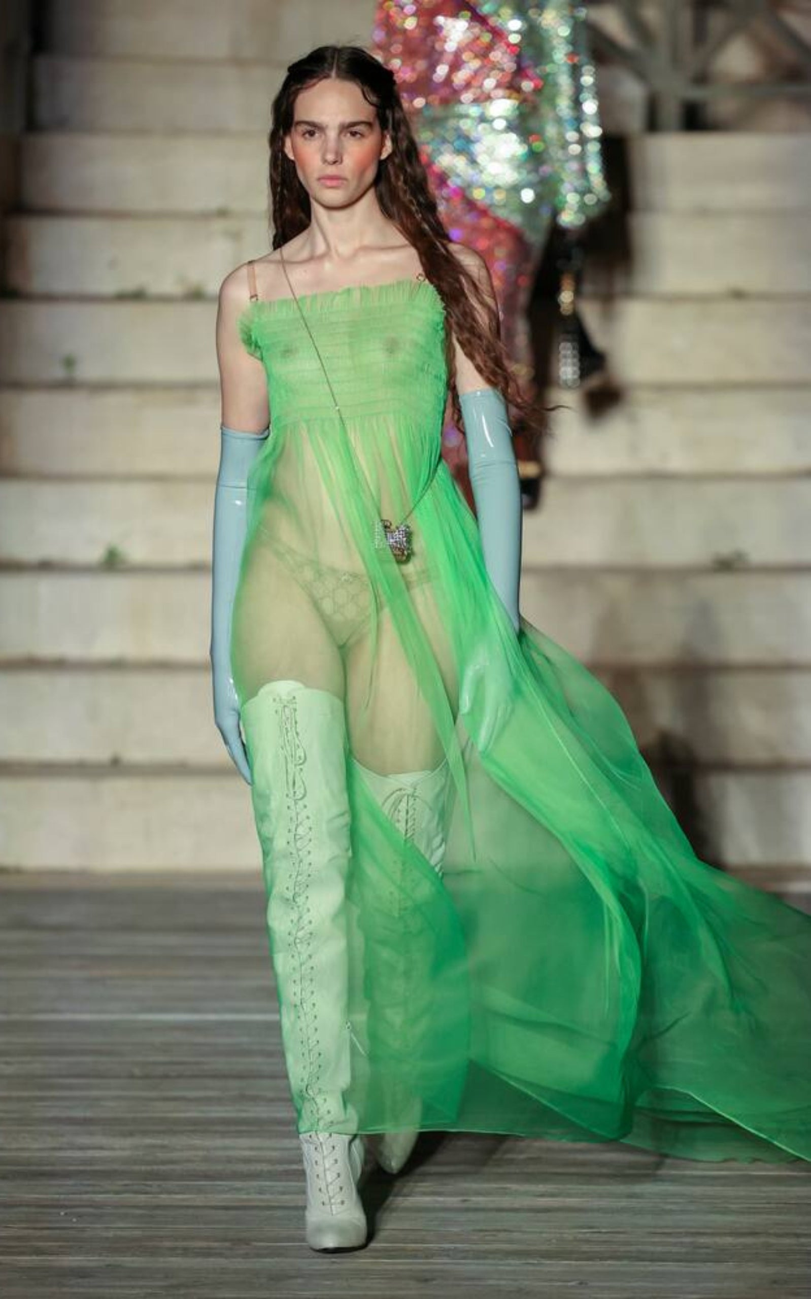 Shirred-bodice smocked silk gown - 2
