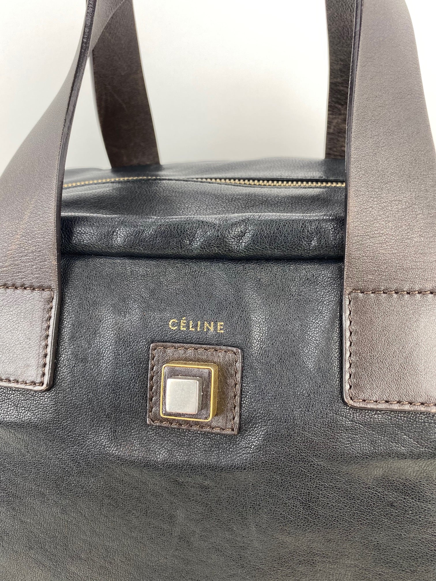 Celine Black Leather Handle Bag Vintage Briefcase messenger Bag - 2