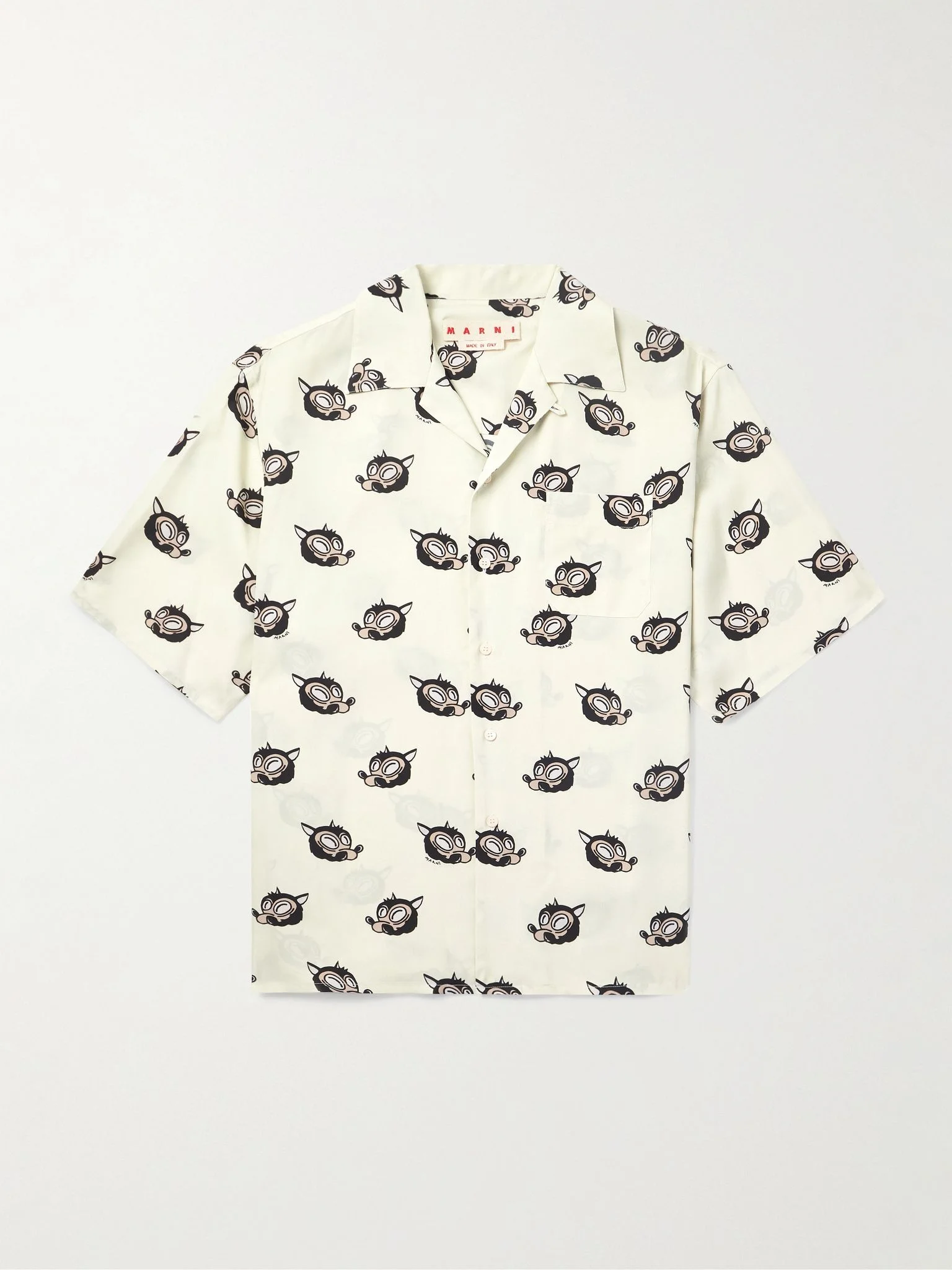 Wolves Convertible-Collar Printed Satin-Twill Shirt Off-white - 1