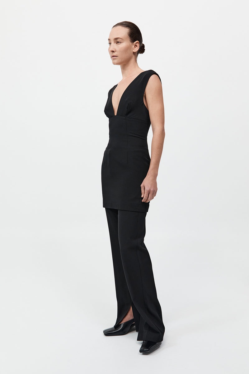 Plunge Mini Dress - Black - 3