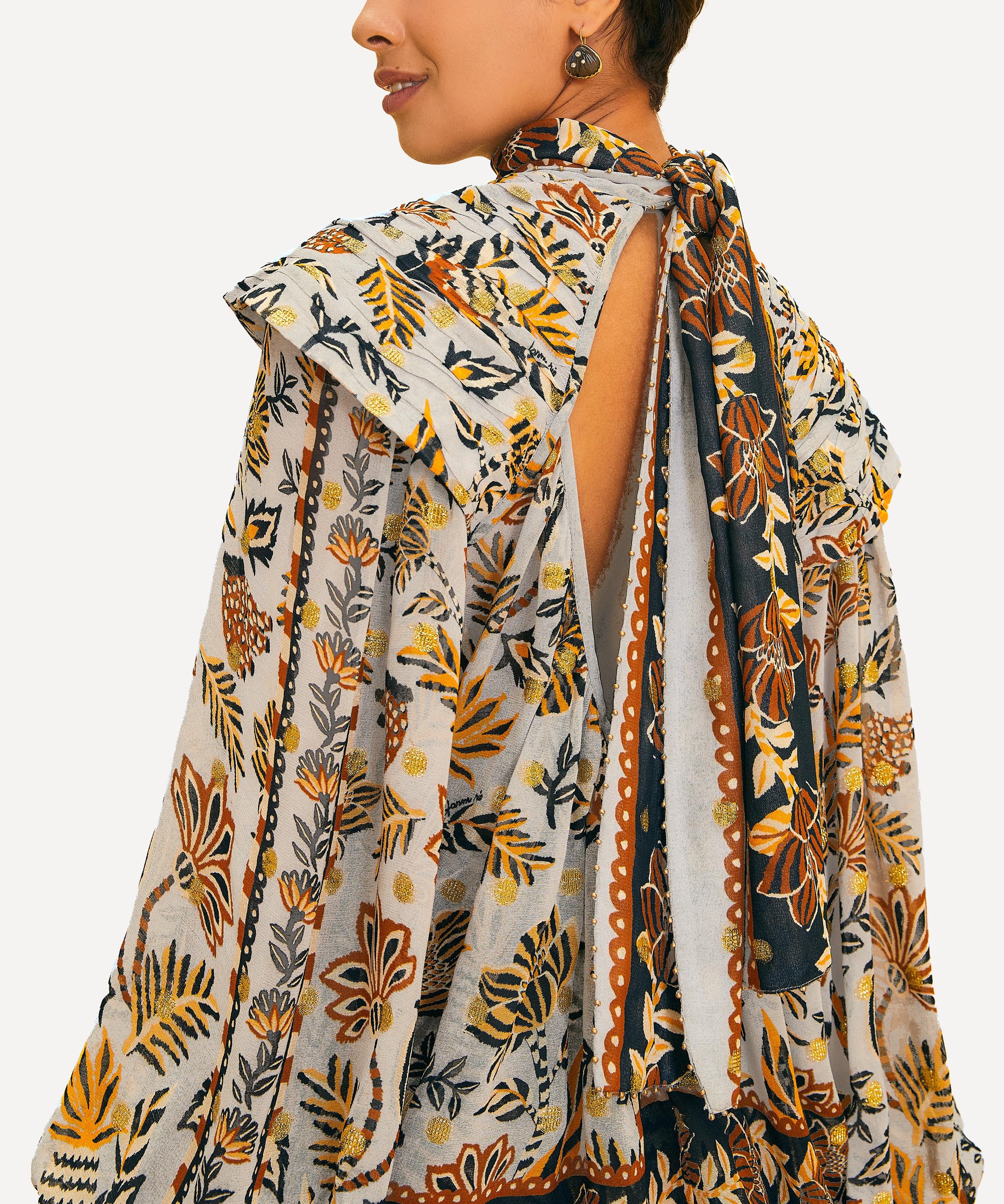 Silver Floral Tapestry Long Sleeve Blouse - 4