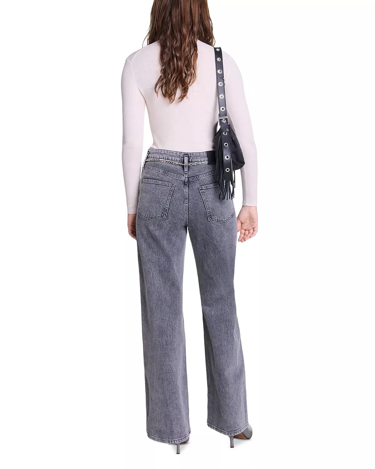 Belted Wide Leg Jeans in Grey - 8