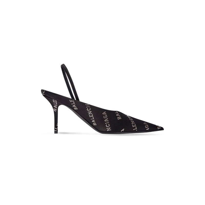 Women's Square Knife Slingback 80mm Mule With Rhinestones in Black 1