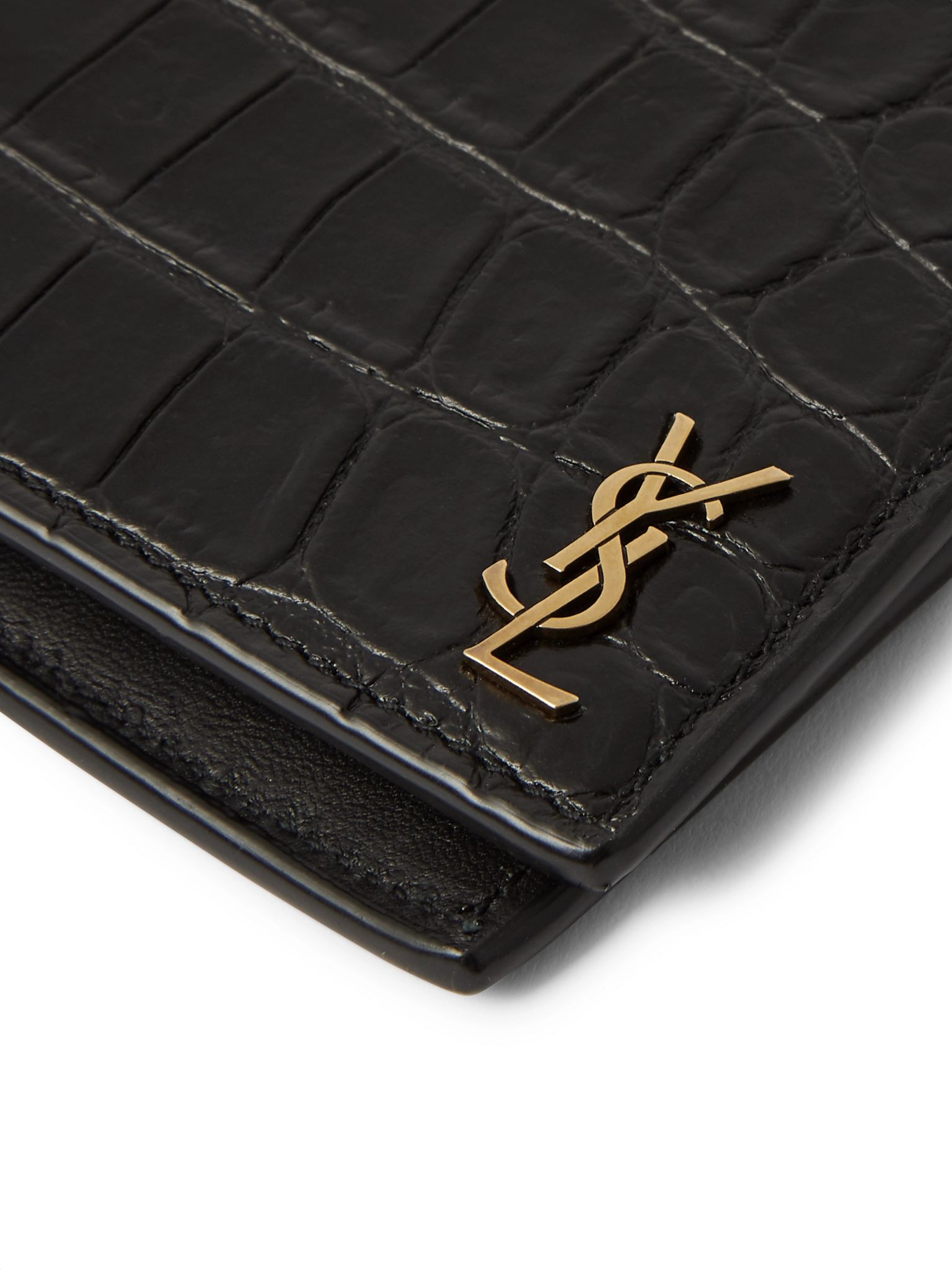 Logo-Appliquéd Croc-Effect Leather Billfold Wallet Black - 3