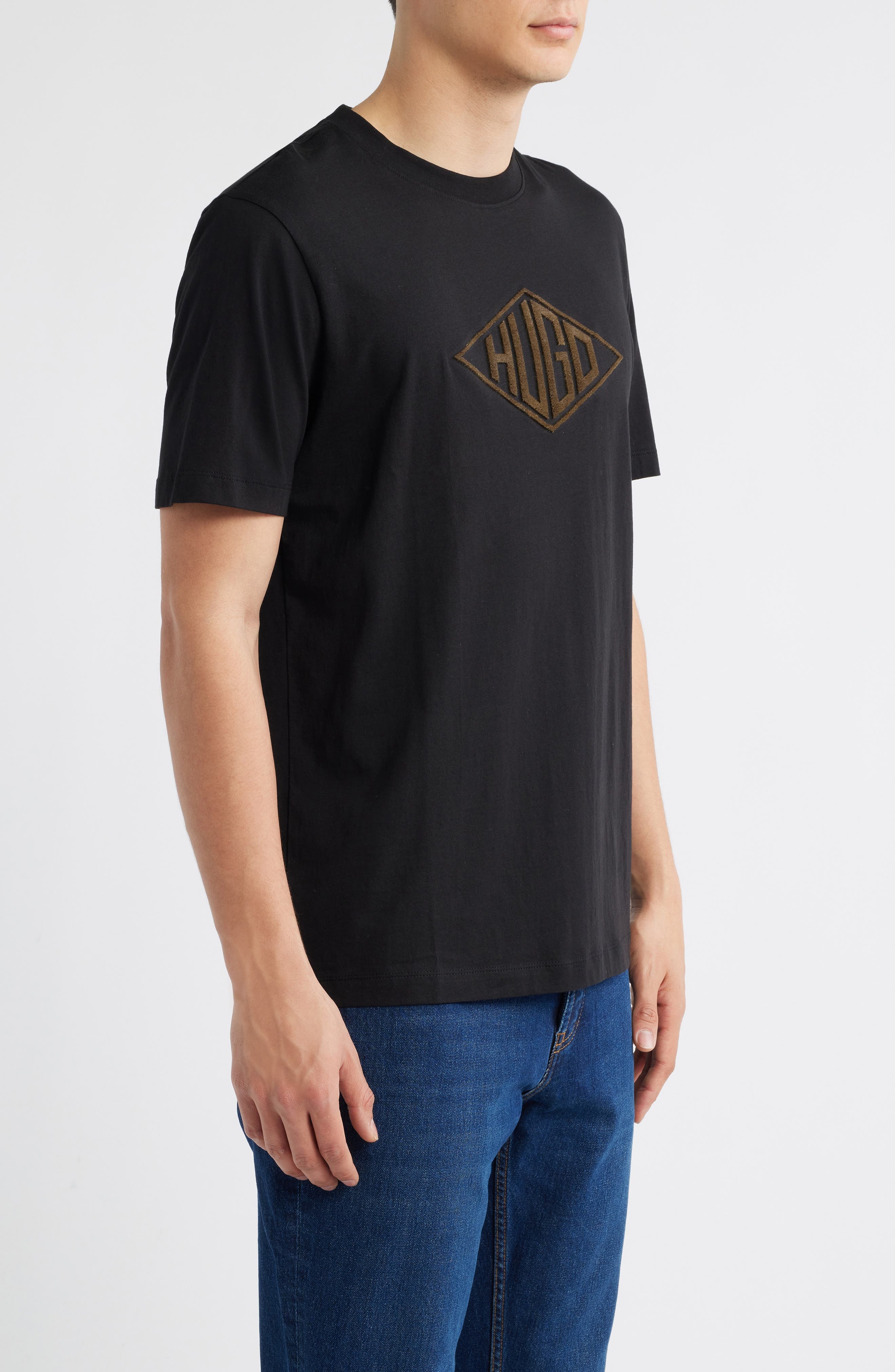 HUGO Dalendi Logo Embroidered T-Shirt in Black at Nordstrom - 3