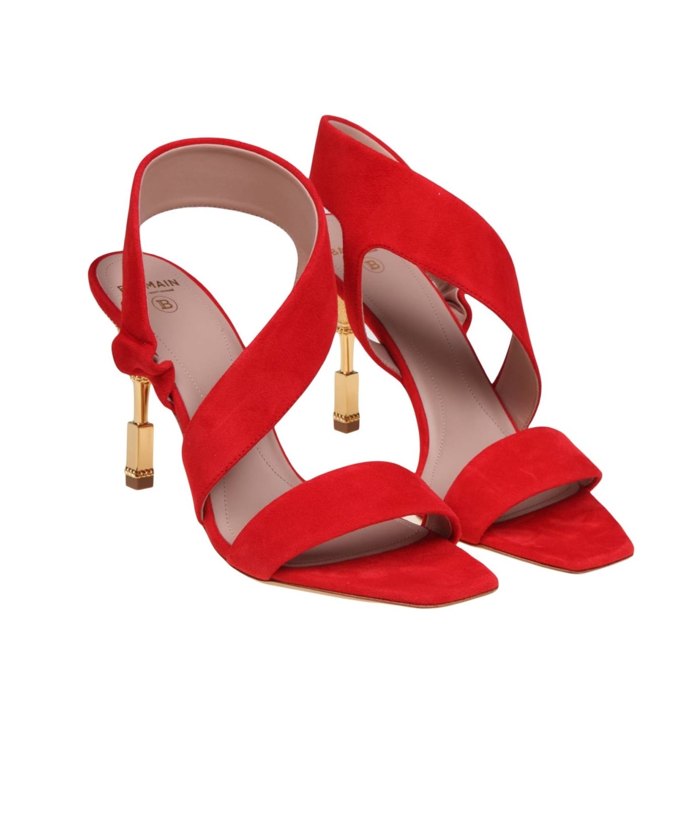 Balmain Red Suede Coin Sandal - 2