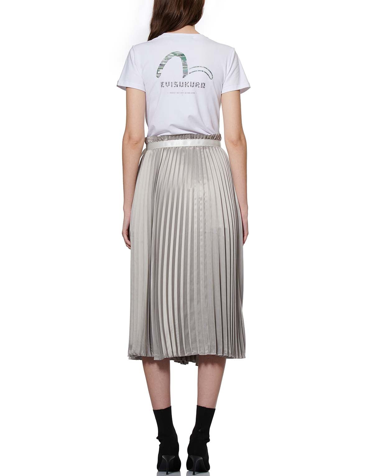 Denim Shorts with Asymmetric Pleated Skirt Overlay - 2