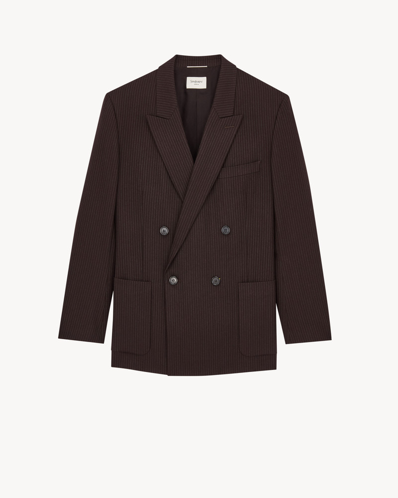 DOUBLE-BREASTED JACKET IN STRIPED HERRINGBONE WOOL 1