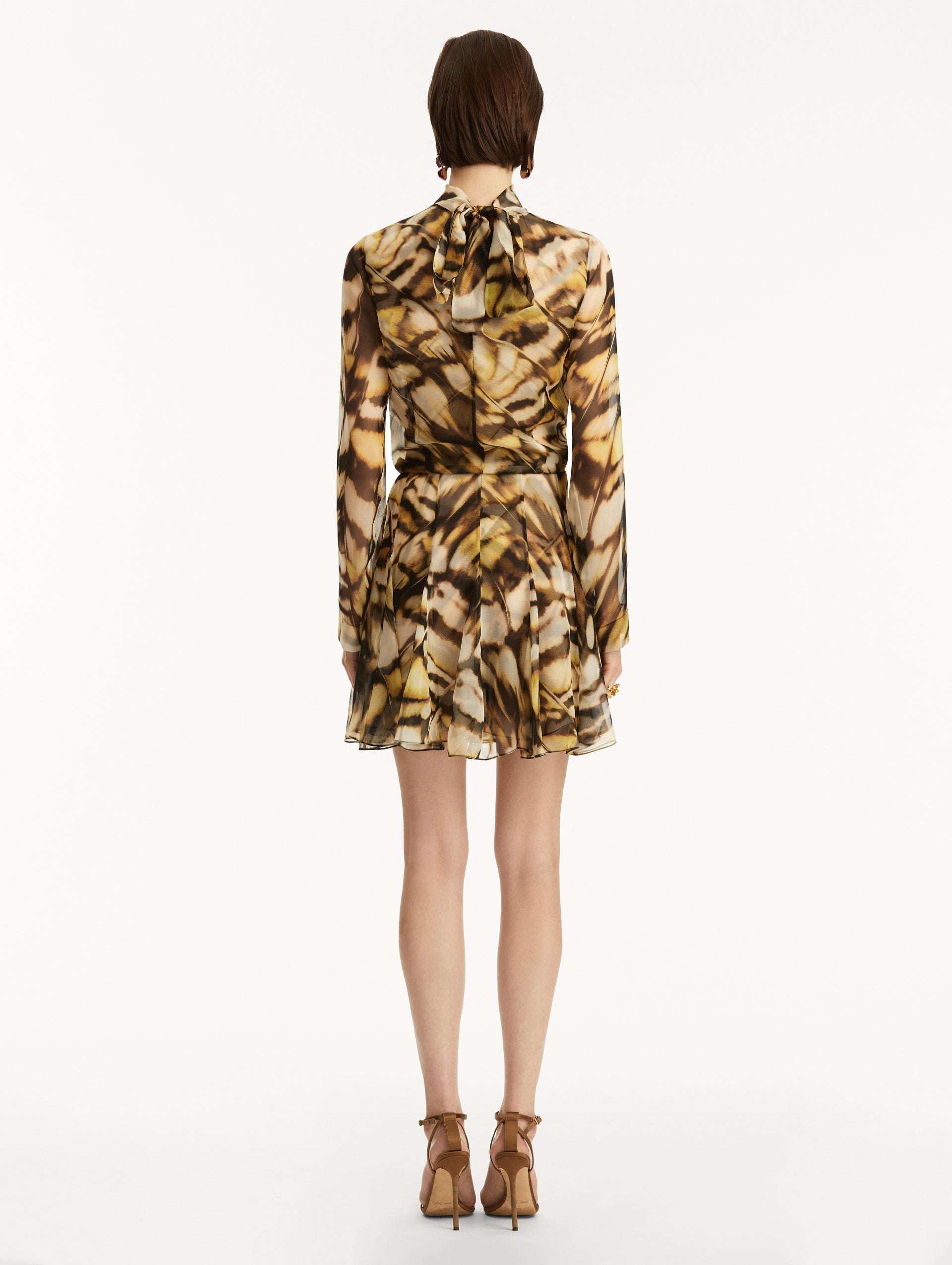 ABSTRACT BUTTERFLY SILK CHIFFON DRESS - 3
