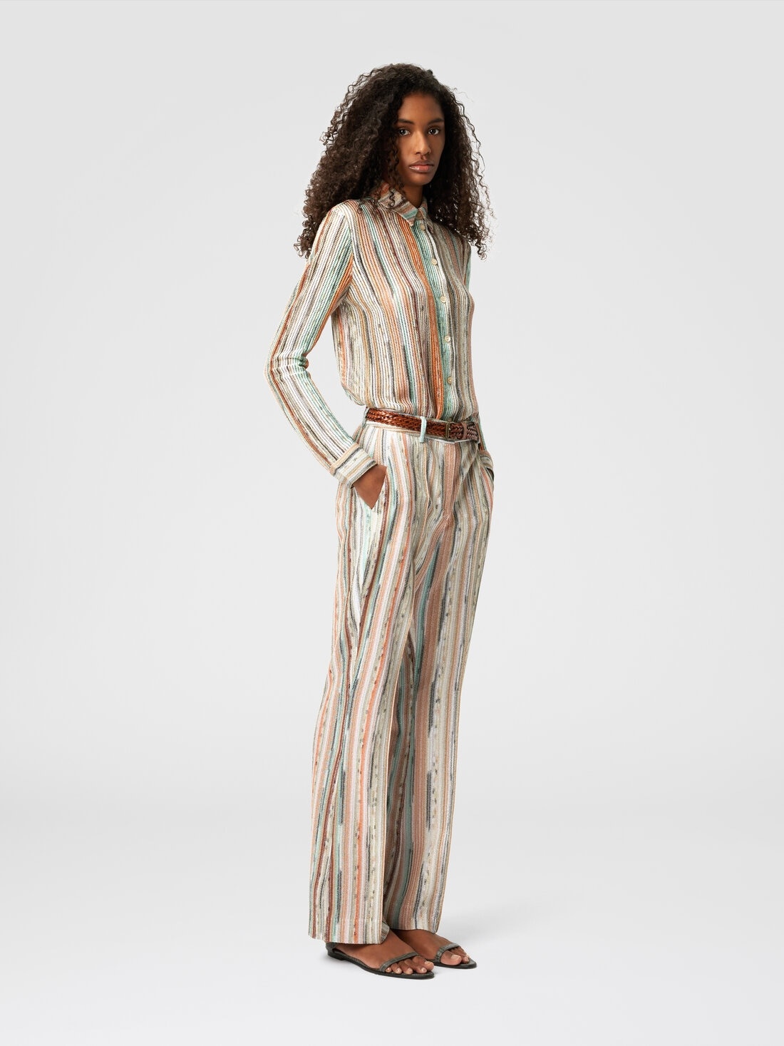 Striped lamé slub viscose knit shirt - 2