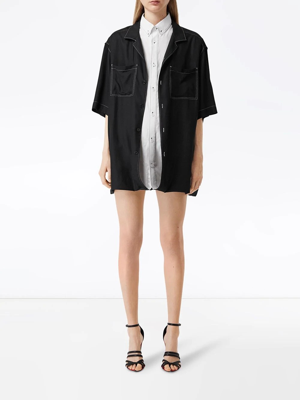 logo appliqué oversized double shirt - 2