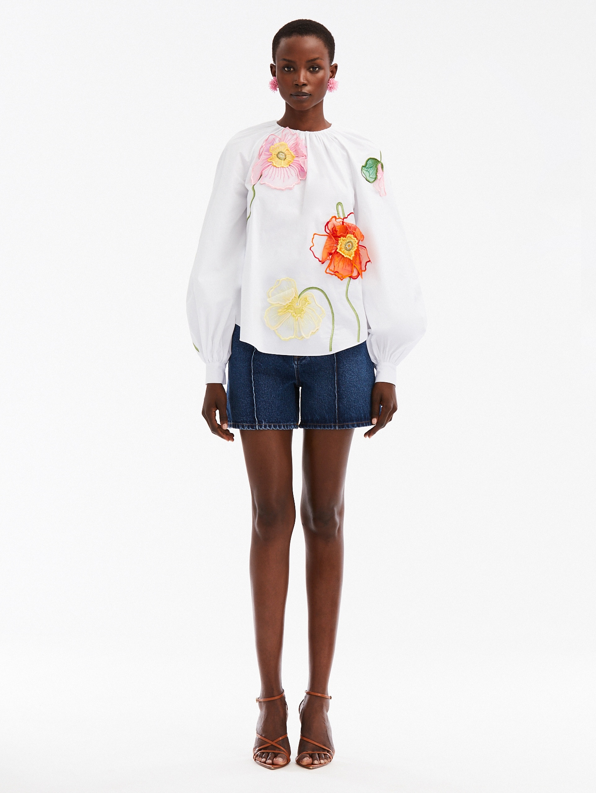 PAINTED POPPIES COTTON POPLIN BLOUSE - 2
