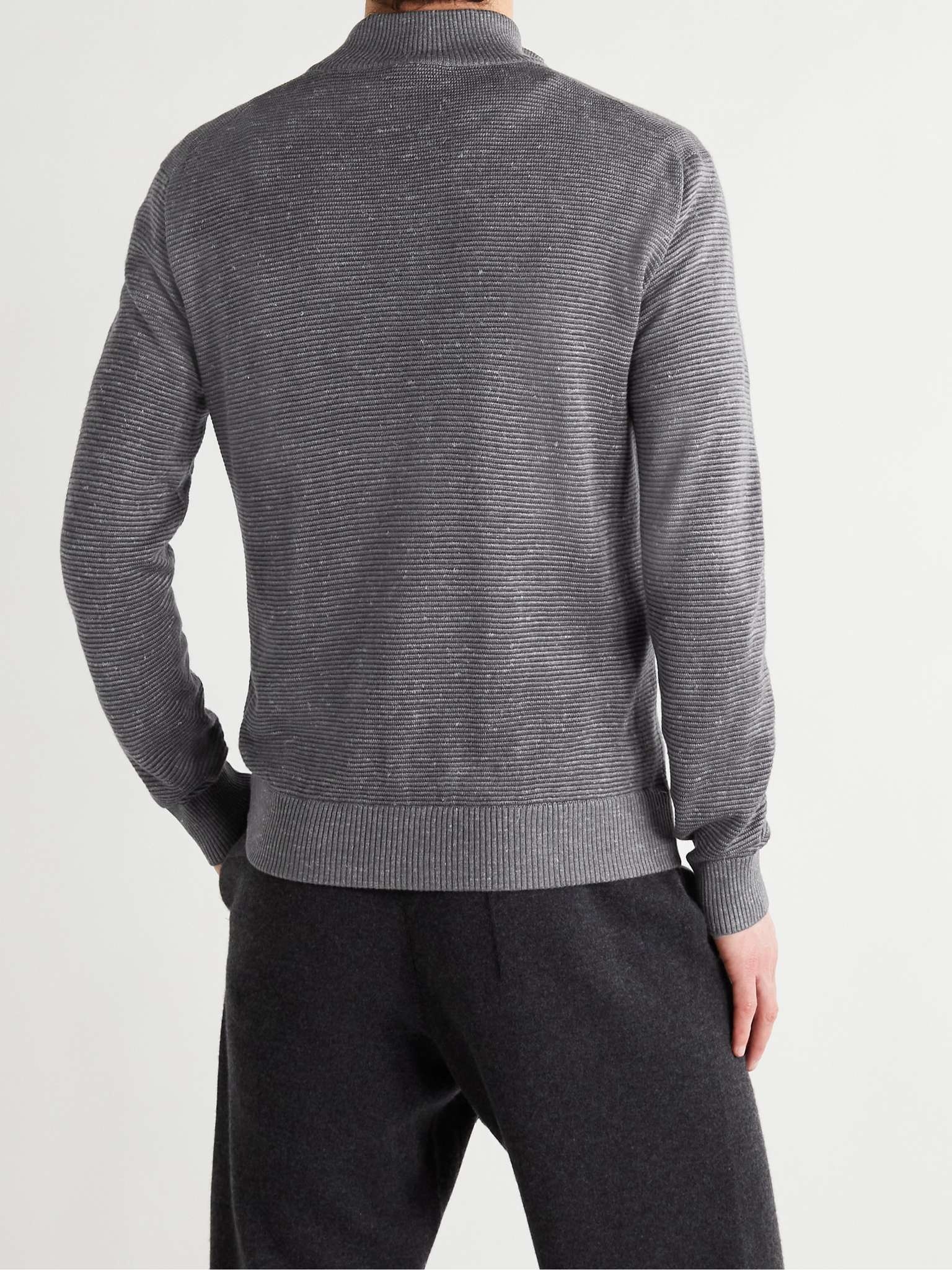 Slim-Fit Ribbed Silk, Cashmere and Linen-Blend Half-Zip Sweater - 4