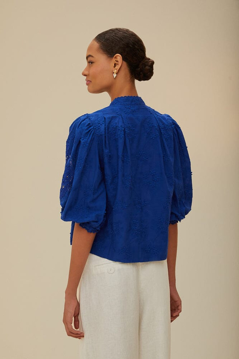 Blue Navy 3D Flower Blouse 4