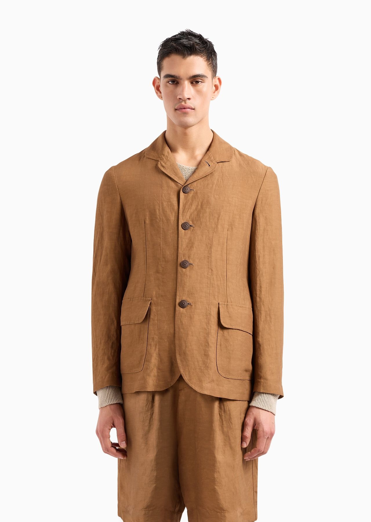 Viscose and linen single-breasted jacket - 2
