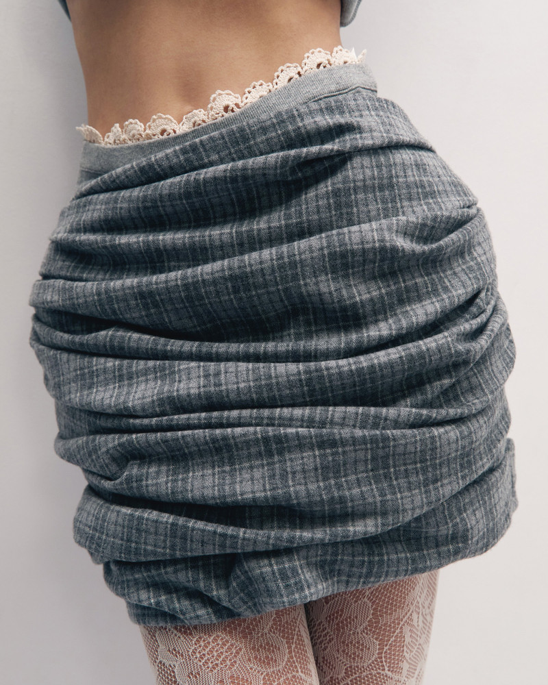 MAGDA BUTRYM Hip pad draped skirt in grey check outlook