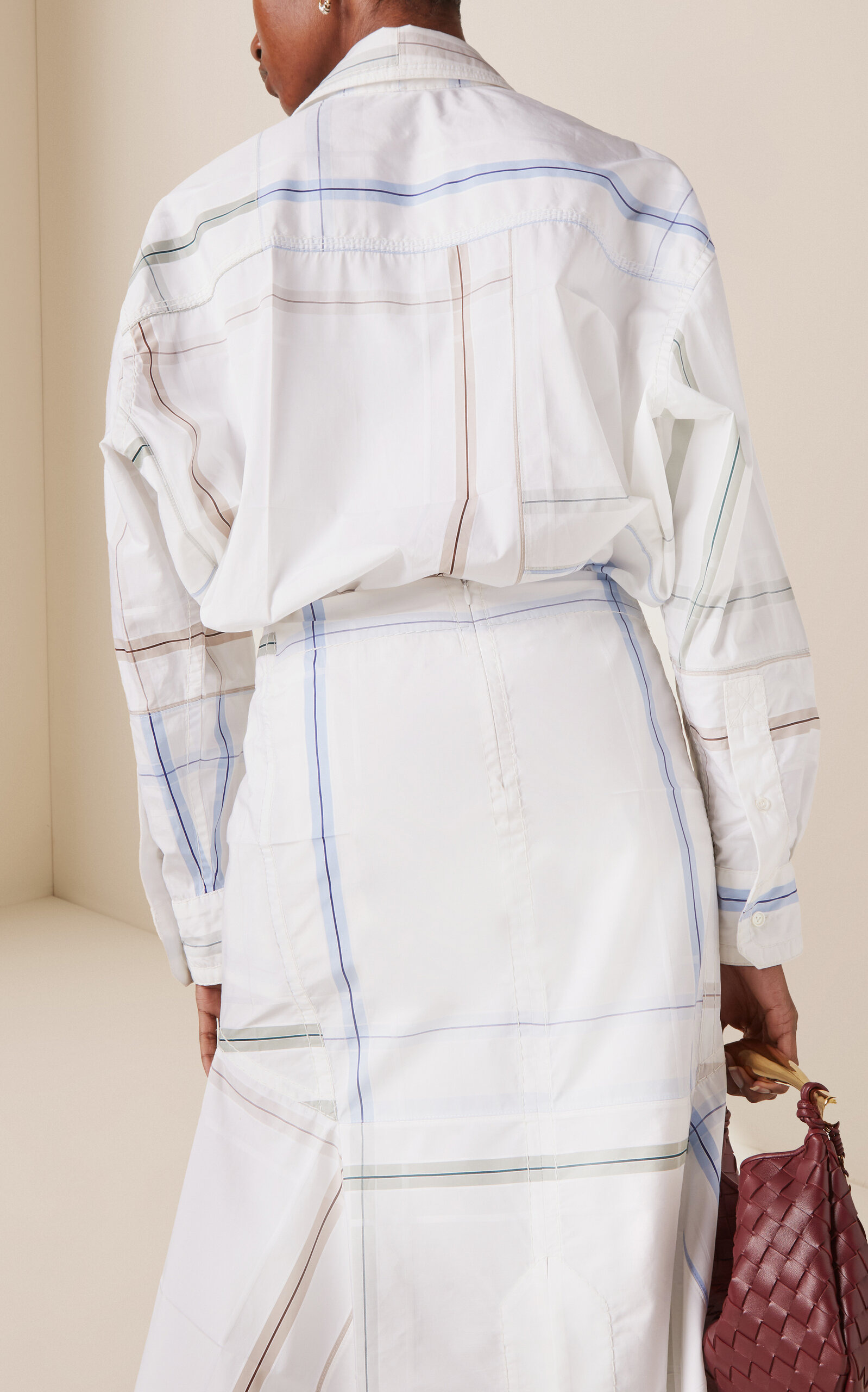 Exclusive Oversized Checked Cotton Shirt white - 5