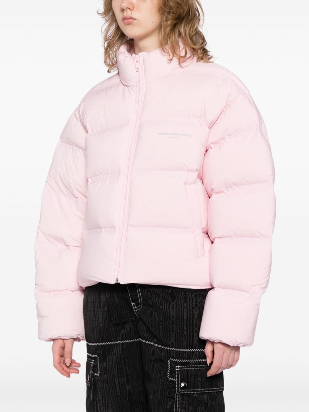reflective-logo cropped puffer jacket - 3
