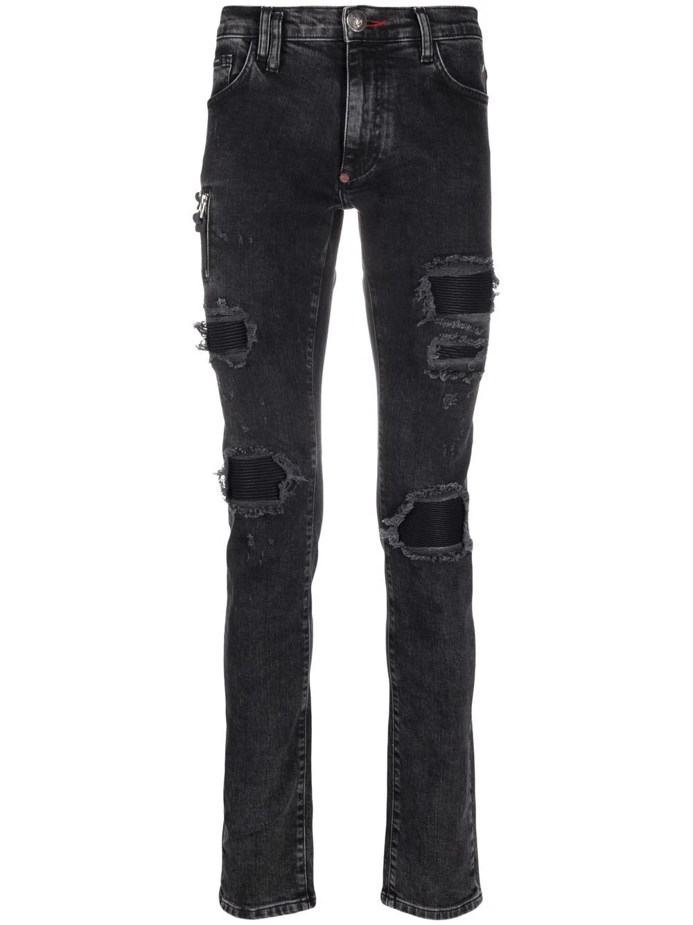 Biker Destroyed low-rise slim-cut jeans - 1