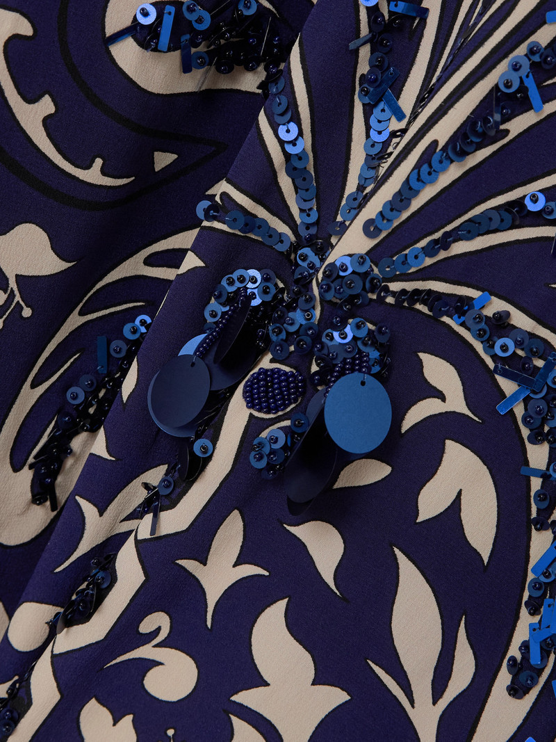 Cape-effect Embellished Printed Silk-crepe Maxi Dress 4