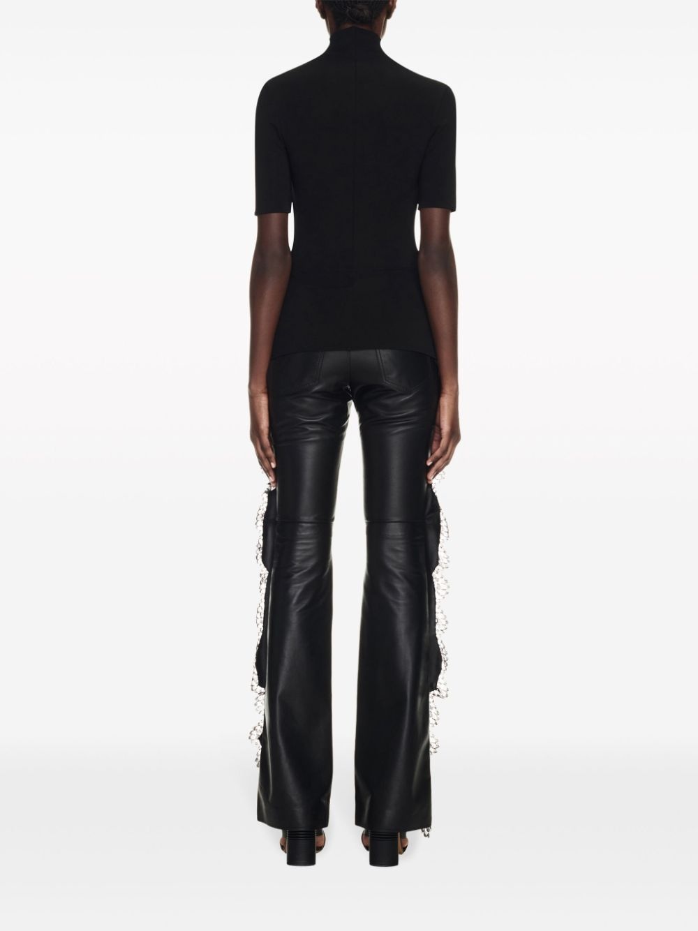 lace-trim leather trousers - 4