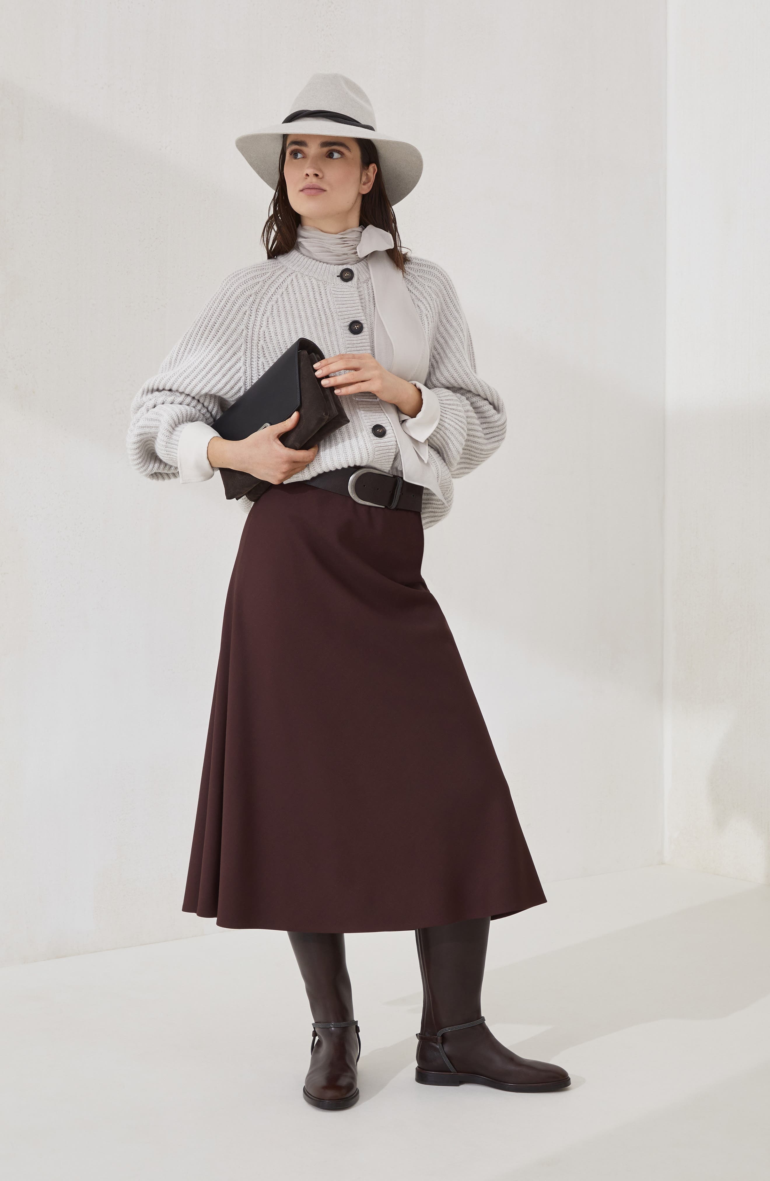 Brunello Cucinelli Twill Flute skirt in Burgundy at Nordstrom - 5