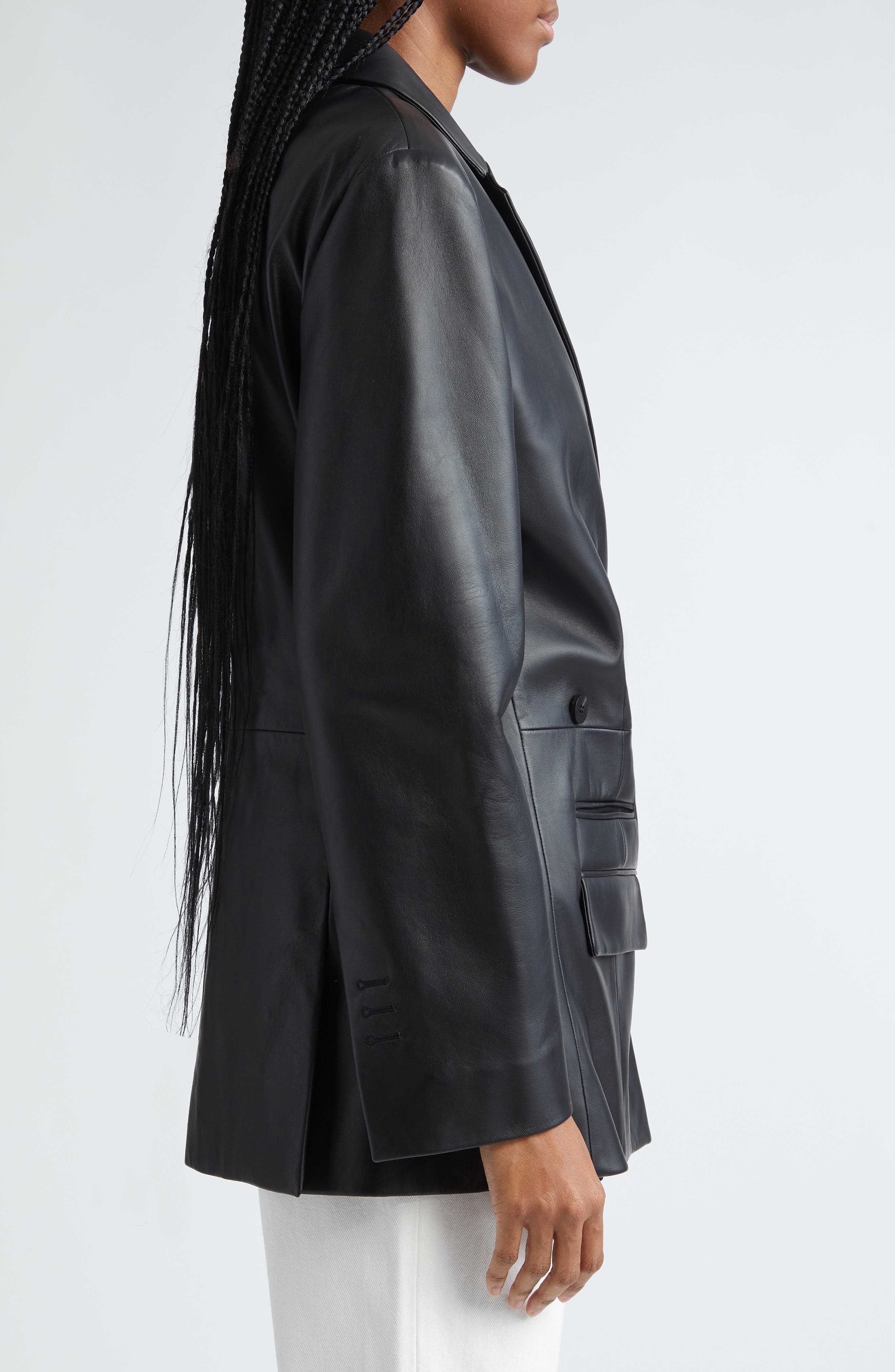 La Veste Tibau Asymmetric Leather Blazer - 4